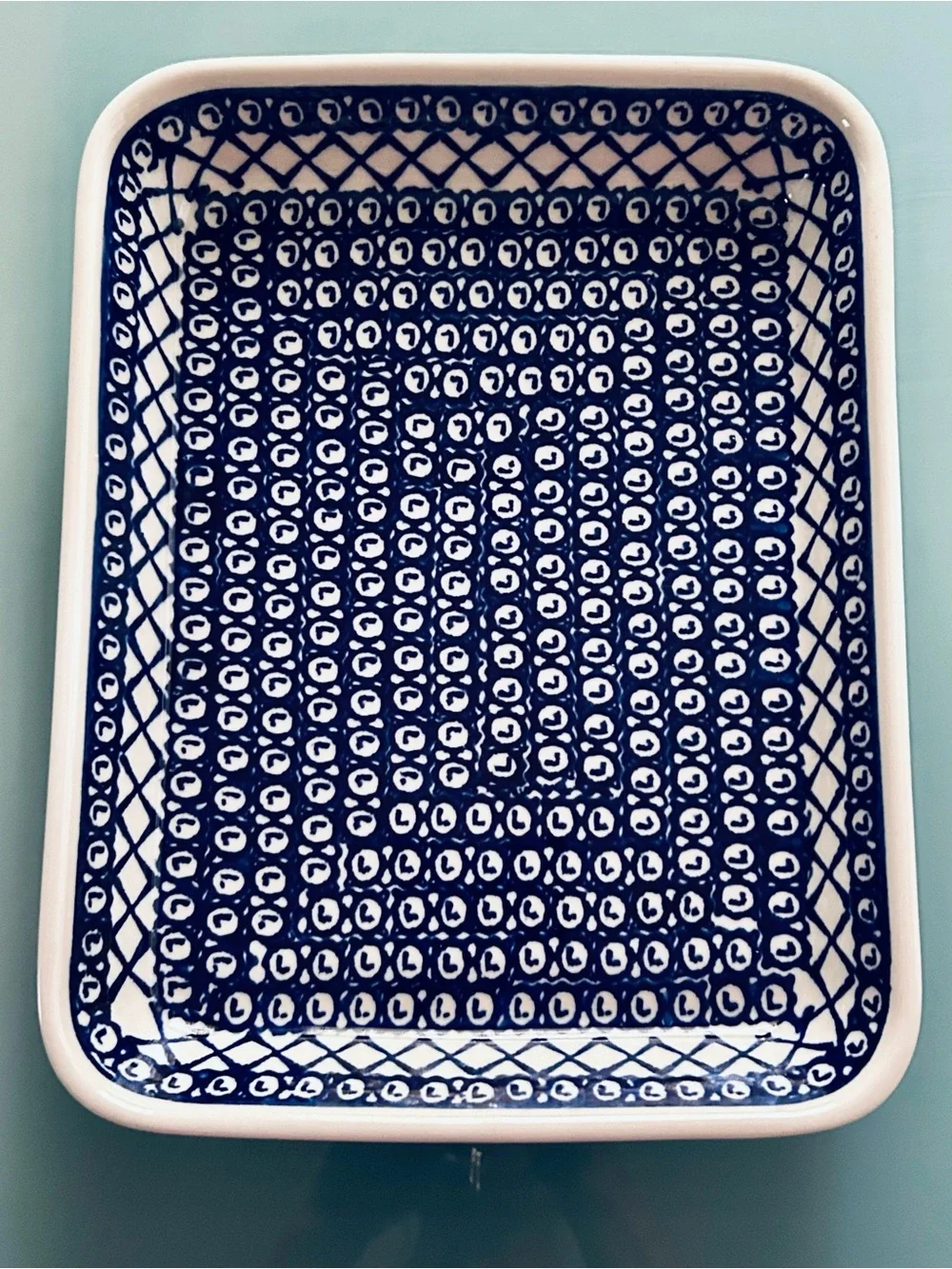 Boleslawiec Handmade Polish Pottery Blue and White Baker Dish Peacock Eye